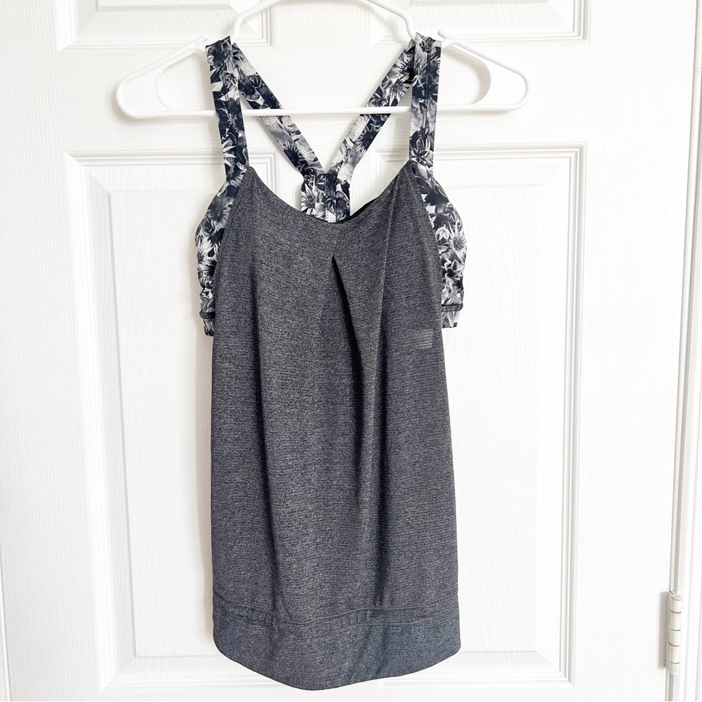 LULULEMON Rest Less Run Tank Built In Bra Drawstring Gathered Waist Gray Size 4